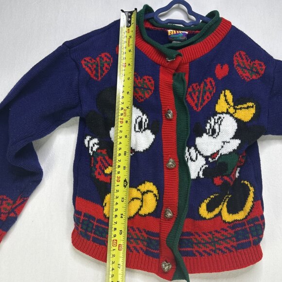 VINTAGE Mickey & Minnie Mouse Walt Disney Knit Cardigan Sweater Kids Size 6x USA - Picture 6 of 7